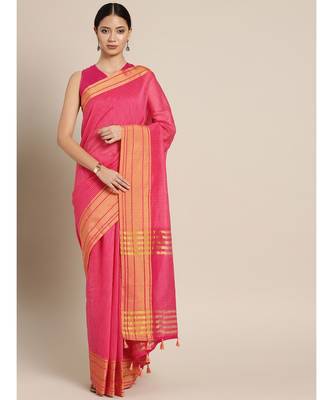 Pink Cotton Blend Checks Saree 1