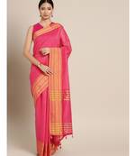 Pink Cotton Blend Checks Saree