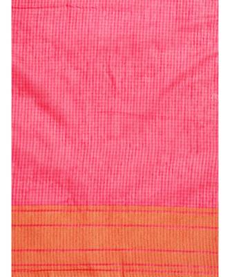 Pink Cotton Blend Checks Saree 4
