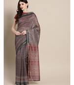 Black & Beige Chanderi Cotton Printed Saree