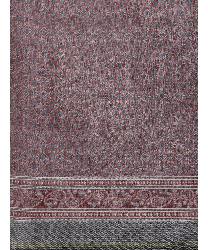 Black & Beige Chanderi Cotton Printed Saree