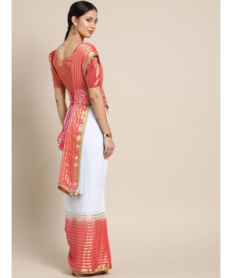 Red & Blue Viscose Georgette Shaded With Embroidered Belt Saree