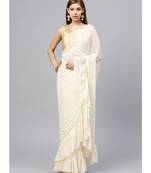 Cream Chiffon Embellished Saree