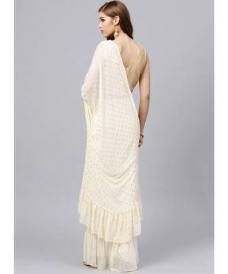 Cream Chiffon Embellished Saree 2