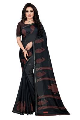 black printed cotton saree with blouse 1