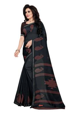 black printed cotton saree with blouse 2