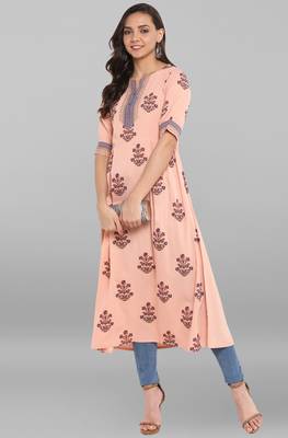 Janasya Women's Peach Crepe Kurta 2
