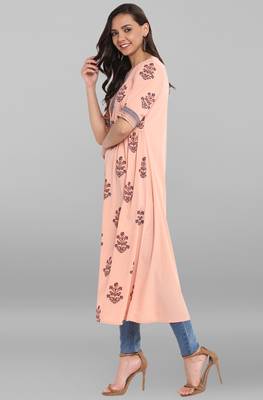 Janasya Women's Peach Crepe Kurta 3