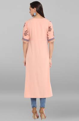 Janasya Women's Peach Crepe Kurta 5