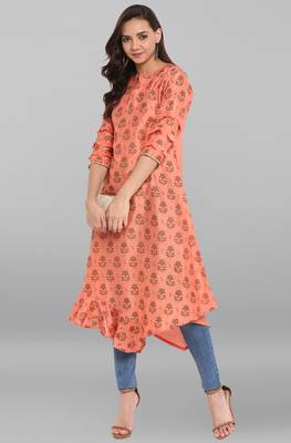 Janasya Women's Peach Poly Silk Kurta 1