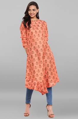 Janasya Women's Peach Poly Silk Kurta 2