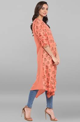 Janasya Women's Peach Poly Silk Kurta 4