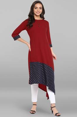 Janasya Women's Maroon Poly Crepe Kurta 1