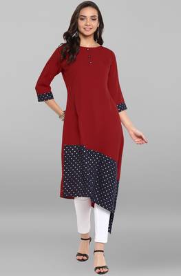 Janasya Women's Maroon Poly Crepe Kurta 2