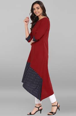 Janasya Women's Maroon Poly Crepe Kurta 3