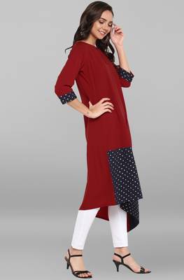 Janasya Women's Maroon Poly Crepe Kurta 4
