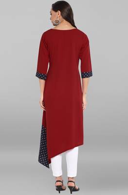 Janasya Women's Maroon Poly Crepe Kurta 5