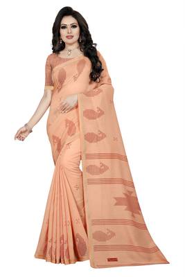 peach printed cotton saree with blouse 1
