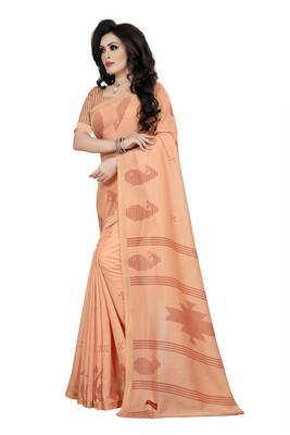 peach printed cotton saree with blouse 2