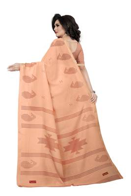peach printed cotton saree with blouse 3