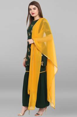 Women's Dark Green Crepe Kurti With Sharara And Dupatta 3