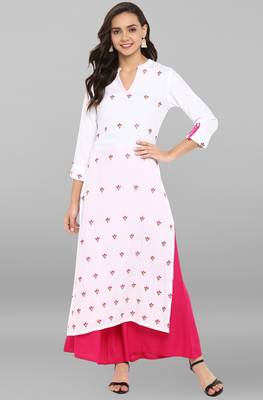 Janasya Women's White Rayon Kurta With Palazzo 1