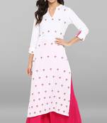 Janasya Women's White Rayon Kurta With Palazzo