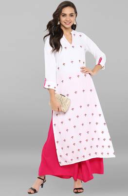 Janasya Women's White Rayon Kurta With Palazzo 2