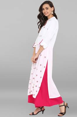 Janasya Women's White Rayon Kurta With Palazzo 3