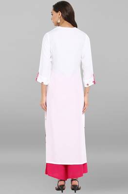 Janasya Women's White Rayon Kurta With Palazzo 5