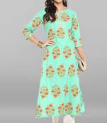 Janasya Women's Sea Green Cotton Kurta With Pant