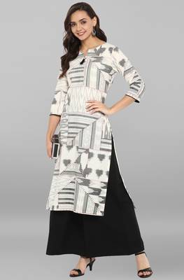 Janasya Women's Off White Cotton Kurta With Palazzo 1