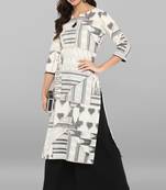 Janasya Women's Off White Cotton Kurta With Palazzo