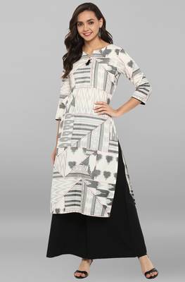 Janasya Women's Off White Cotton Kurta With Palazzo 2