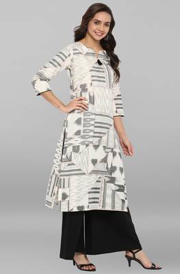 Janasya Women's Off White Cotton Kurta With Palazzo 4
