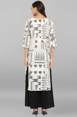 Janasya Women's Off White Cotton Kurta With Palazzo 5