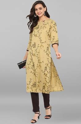 Janasya Women's Beige Cotton Kurta With Pant 1