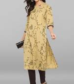 Janasya Women's Beige Cotton Kurta With Pant