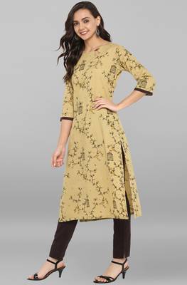 Janasya Women's Beige Cotton Kurta With Pant 3