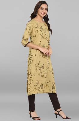 Janasya Women's Beige Cotton Kurta With Pant 4