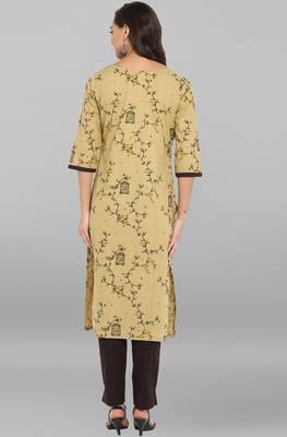 Janasya Women's Beige Cotton Kurta With Pant 5