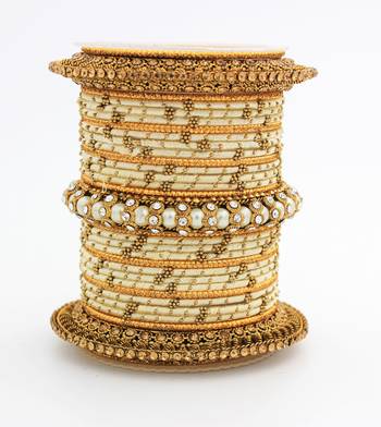 Traditional Thread Bangle Set With Pearl Centre Kada 1