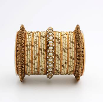 Traditional Thread Bangle Set With Pearl Centre Kada 2