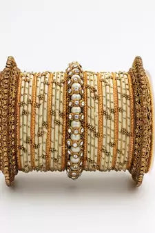 Traditional Thread Bangle Set With Pearl Centre Kada