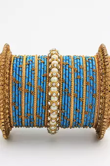 Traditional Thread Bangle Set With Pearl Centre Kada