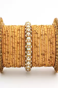 Traditional Thread Bangle Set With Pearl Centre Kada