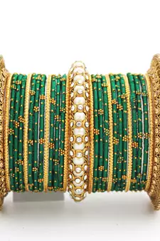 Green Beaded and Stone Encrusted Bangles and Kada Set