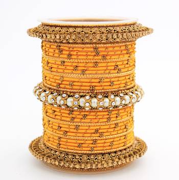 Traditional Thread Bangle Set With Pearl Centre Kada 1