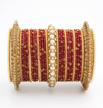 Traditional Thread Bangle Set With Pearl Centre Kada 2