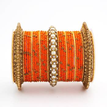 Traditional Thread Bangle Set With Pearl Centre Kada 2